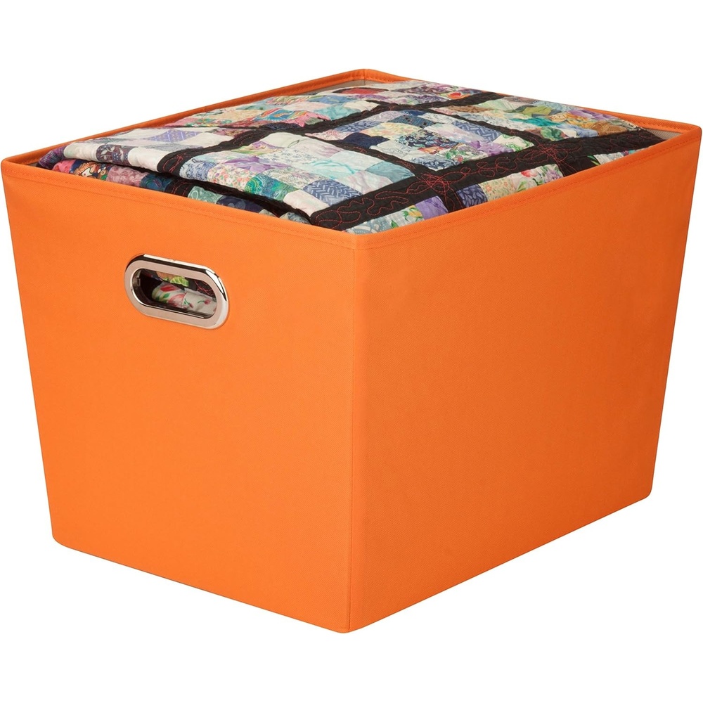 image:imageHoneyCanDo Decorative Storage Bin with Chrome Handles Small OrangeOrange