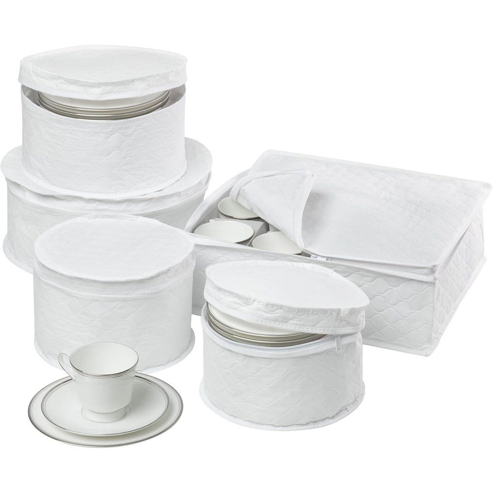 image:imageHoneyCanDo Dinnerware Storage Containers Set Perfect for Dish Storage China Storage and Cup Storage Quilted Containers To Keep Your Heirlooms and Fine China Protected and Organized 5Piece Set5 Piece