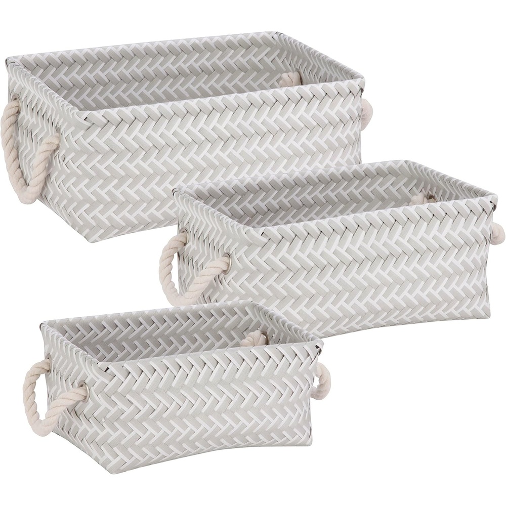 image:imageHoneyCanDo STO06684 Zig Zag Set of Nesting Baskets with Handles Set of 3Pack YellowGray