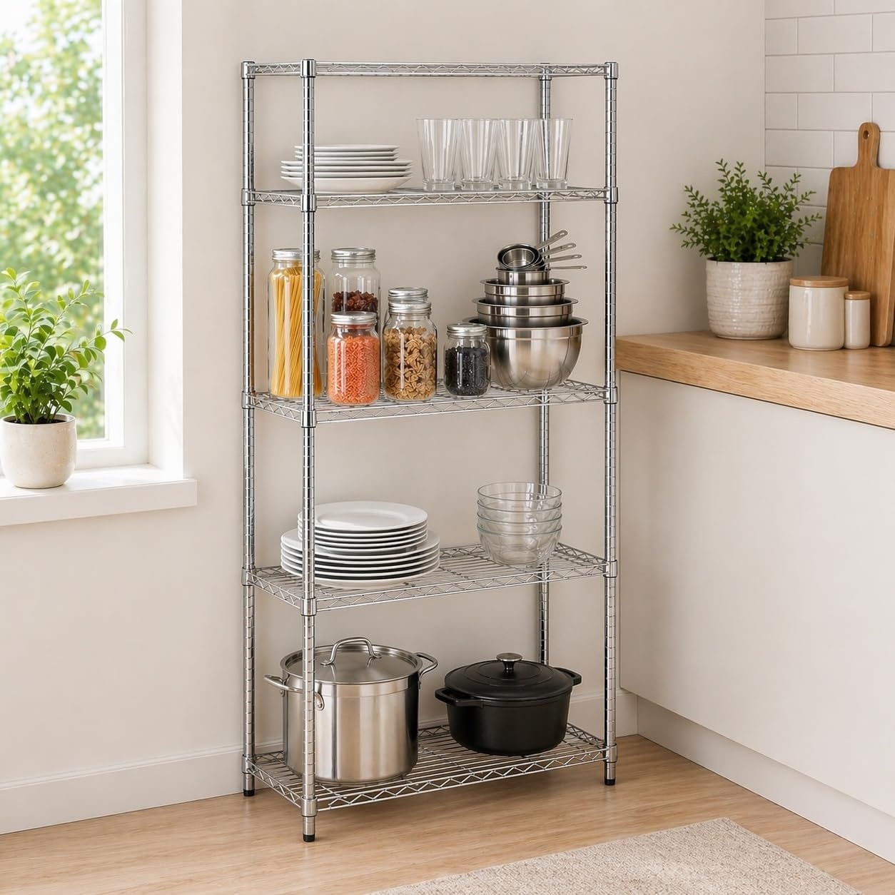 image:imageHoneyCanDo 5Tier Heavy Duty Adjustable Shelving Unit 200lb Per Shelf NSF Certified Metal Storage Rack Chrome Wire Shelf for Garage Kitchen Pantry 36 x 14 x 72 in