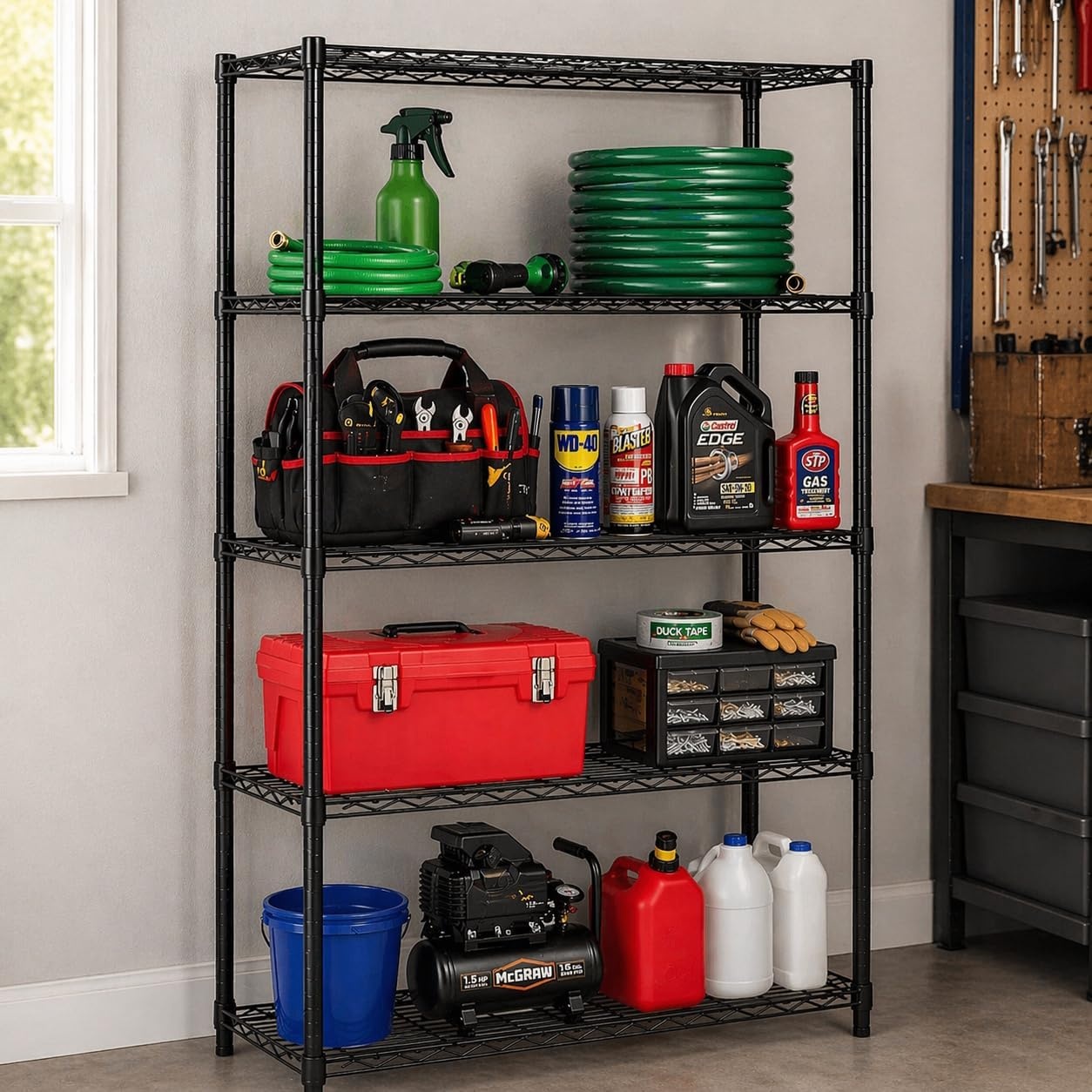 image:imageHoneyCanDo 5Tier HeavyDuty Adjustable Shelves Metal Storage Rack with 200lb Shelf Capacity Black 14 W x 36 L x 72 H