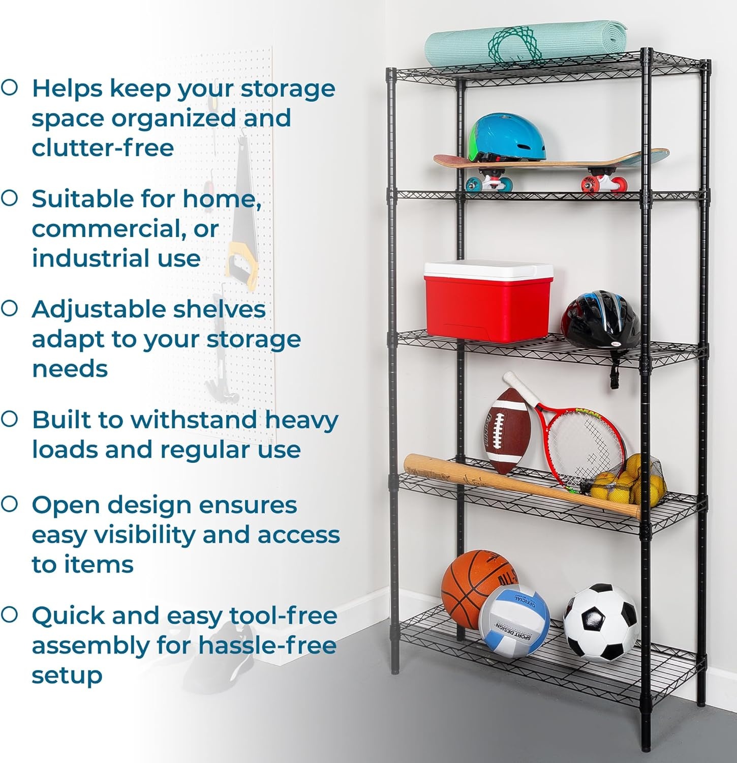 image:imageHoneyCanDo 5Tier HeavyDuty Adjustable Shelves Metal Storage Rack with 200lb Shelf Capacity Black 14 W x 36 L x 72 H
