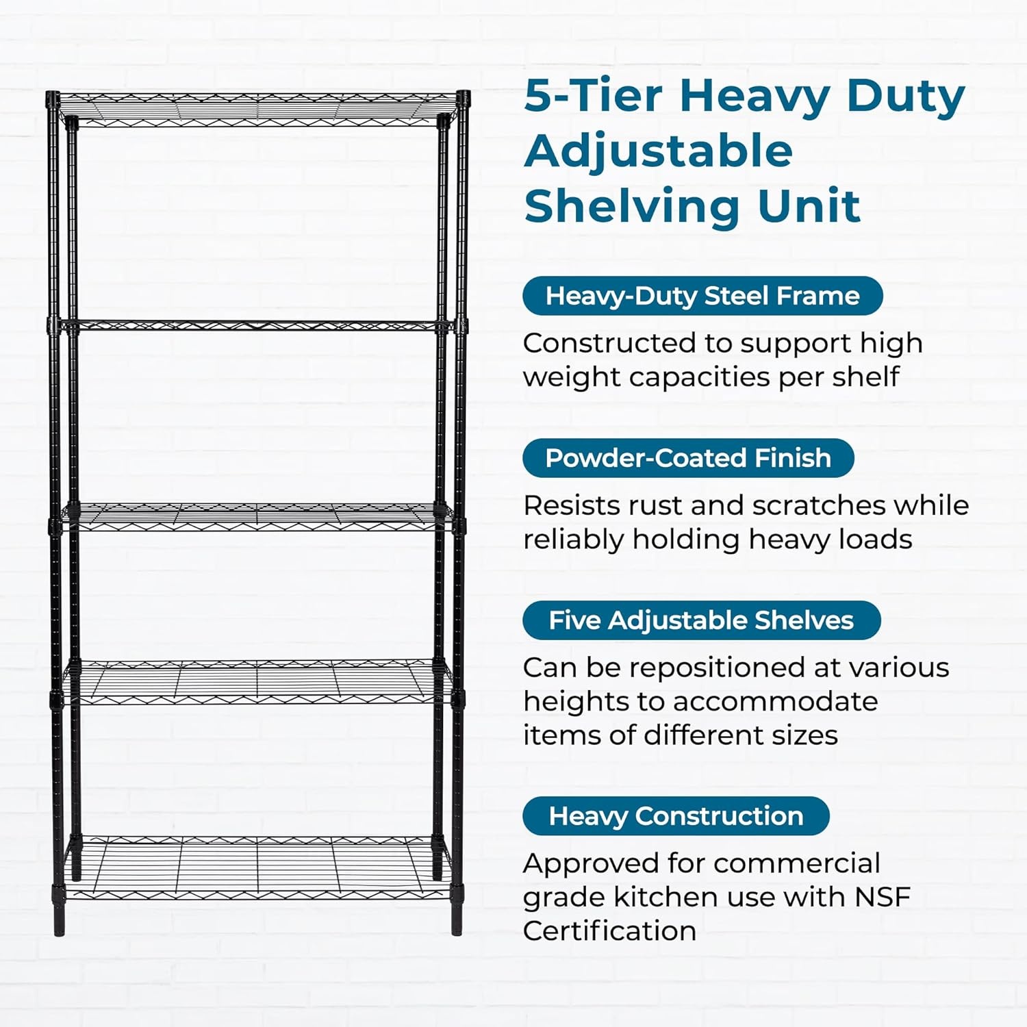 image:imageHoneyCanDo 5Tier HeavyDuty Adjustable Shelves Metal Storage Rack with 200lb Shelf Capacity Black 14 W x 36 L x 72 H