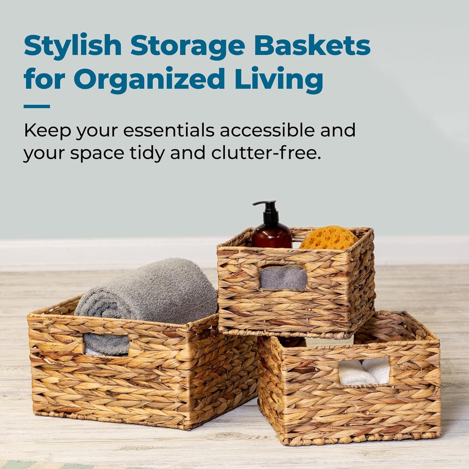 image:imageHoneyCanDo Banana Leaf Storage Baskets Water Hyacinth Woven Basket Decorative Baskets for Shelves Basket for Gifts Closet Pantry and Home Organization Set of 3 MultiSize9 12 L x 9 12 W x 6 7 H