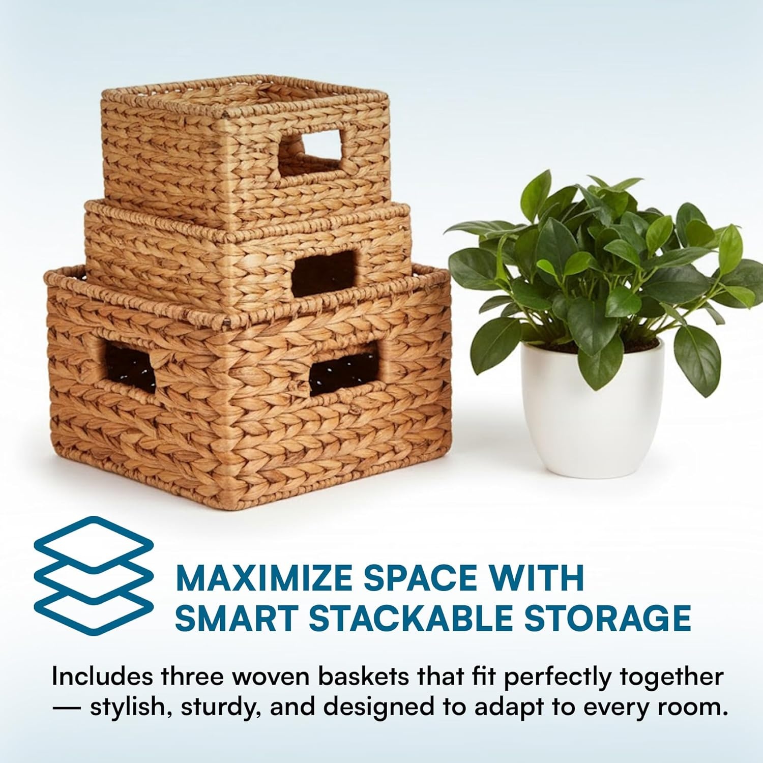 image:imageHoneyCanDo Banana Leaf Storage Baskets Water Hyacinth Woven Basket Decorative Baskets for Shelves Basket for Gifts Closet Pantry and Home Organization Set of 3 MultiSize9 L x 9 W x 6 H