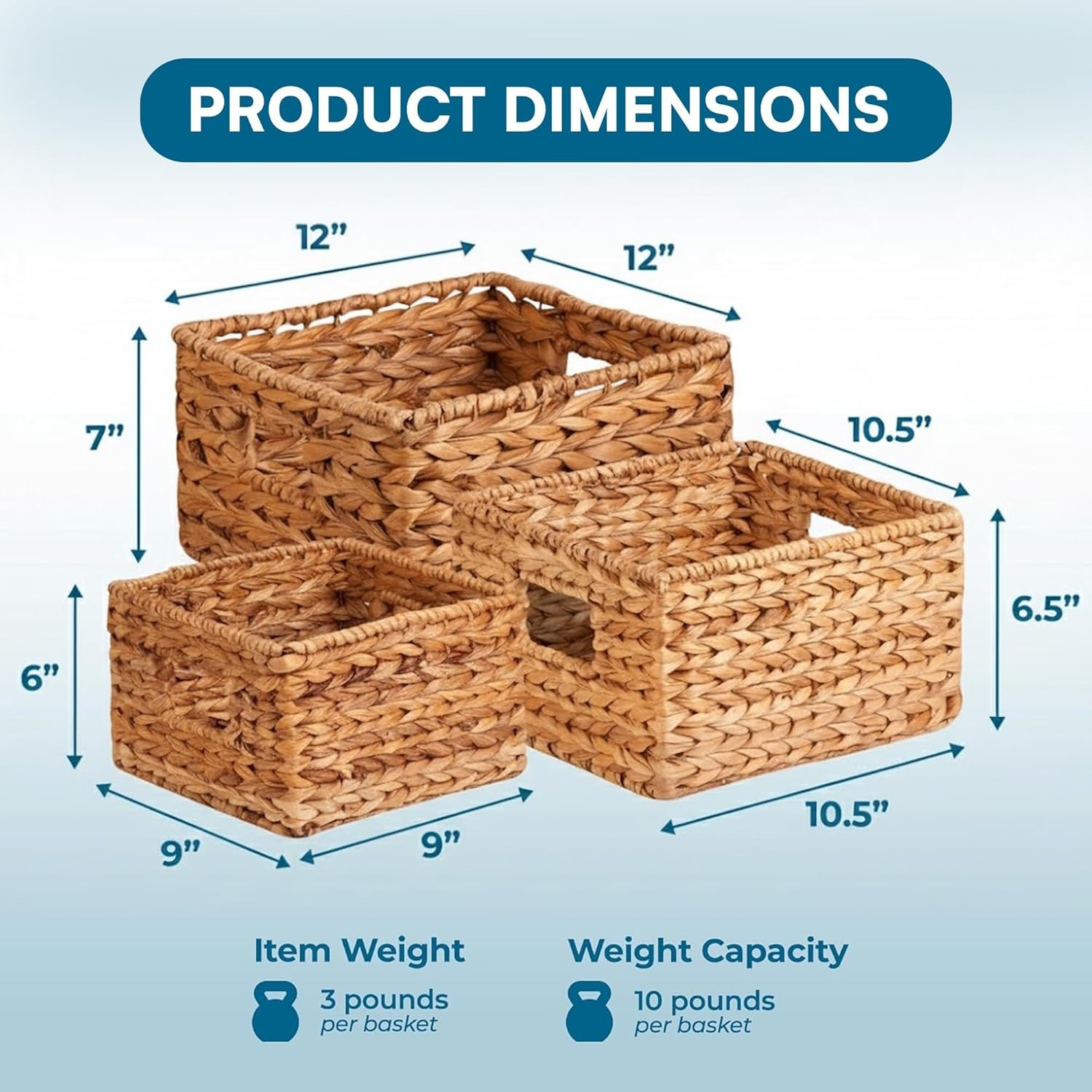 image:imageHoneyCanDo Banana Leaf Storage Baskets Water Hyacinth Woven Basket Decorative Baskets for Shelves Basket for Gifts Closet Pantry and Home Organization Set of 3 MultiSize9 L x 9 W x 6 H