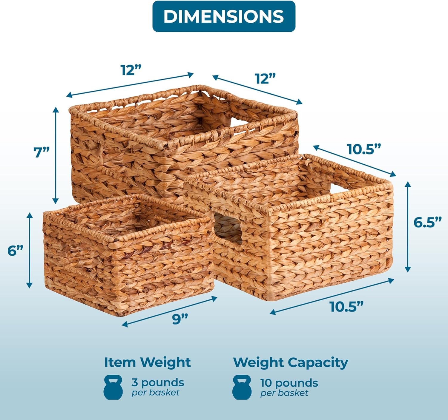 image:imageHoneyCanDo Banana Leaf Storage Baskets Water Hyacinth Woven Basket Decorative Baskets for Shelves Basket for Gifts Closet Pantry and Home Organization Set of 3 MultiSize9 12 L x 9 12 W x 6 7 H