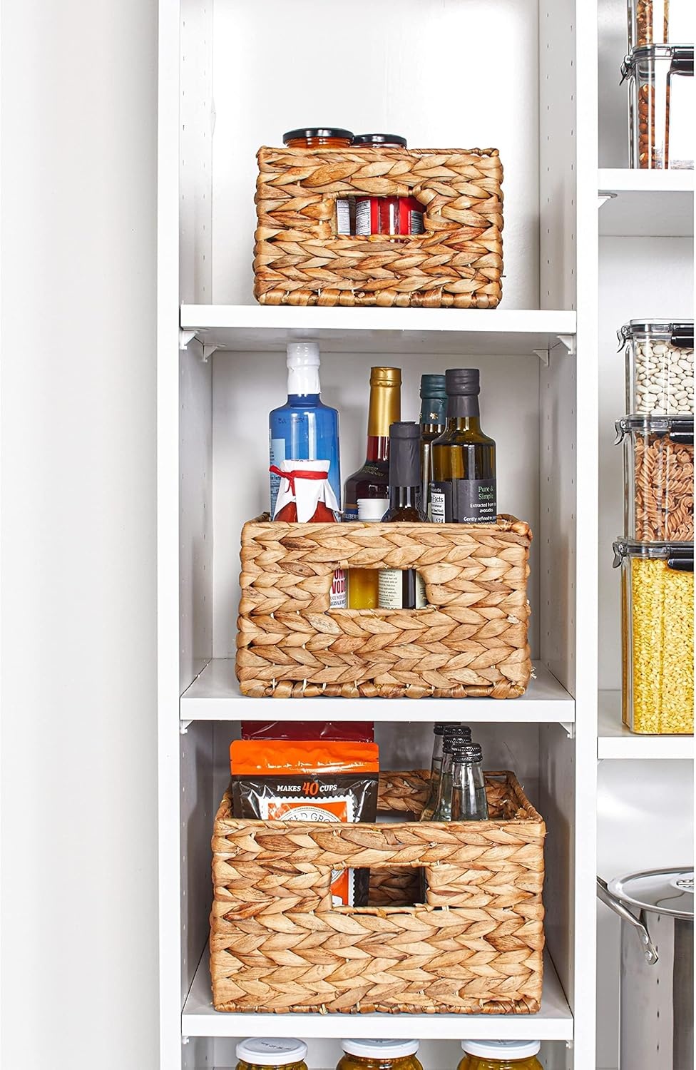 image:imageHoneyCanDo Banana Leaf Storage Baskets Water Hyacinth Woven Basket Decorative Baskets for Shelves Basket for Gifts Closet Pantry and Home Organization Set of 3 MultiSize9 12 L x 9 12 W x 6 7 H