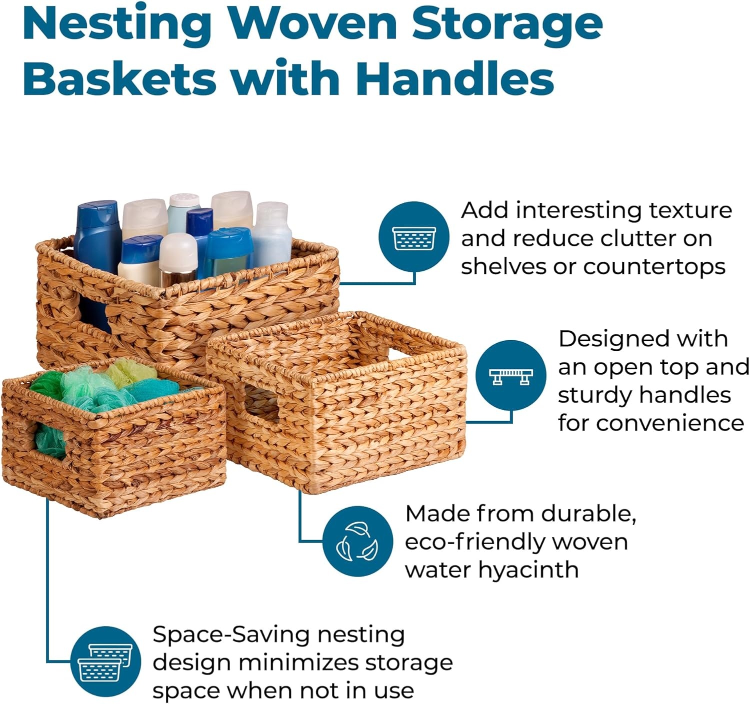 image:imageHoneyCanDo Banana Leaf Storage Baskets Water Hyacinth Woven Basket Decorative Baskets for Shelves Basket for Gifts Closet Pantry and Home Organization Set of 3 MultiSize9 12 L x 9 12 W x 6 7 H