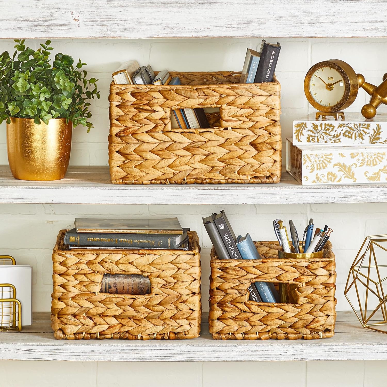 image:imageHoneyCanDo Banana Leaf Storage Baskets Water Hyacinth Woven Basket Decorative Baskets for Shelves Basket for Gifts Closet Pantry and Home Organization Set of 3 MultiSize9 12 L x 9 12 W x 6 7 H