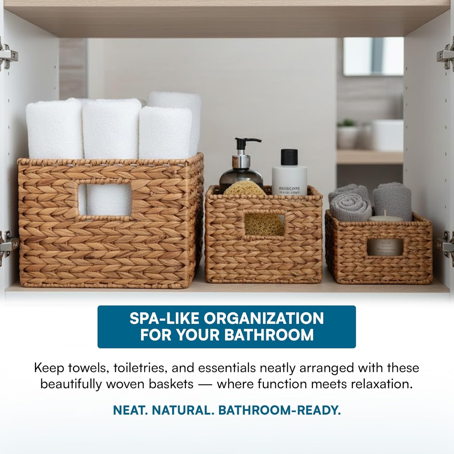 image:imageHoneyCanDo Banana Leaf Storage Baskets Water Hyacinth Woven Basket Decorative Baskets for Shelves Basket for Gifts Closet Pantry and Home Organization Set of 3 MultiSize9 L x 9 W x 6 H