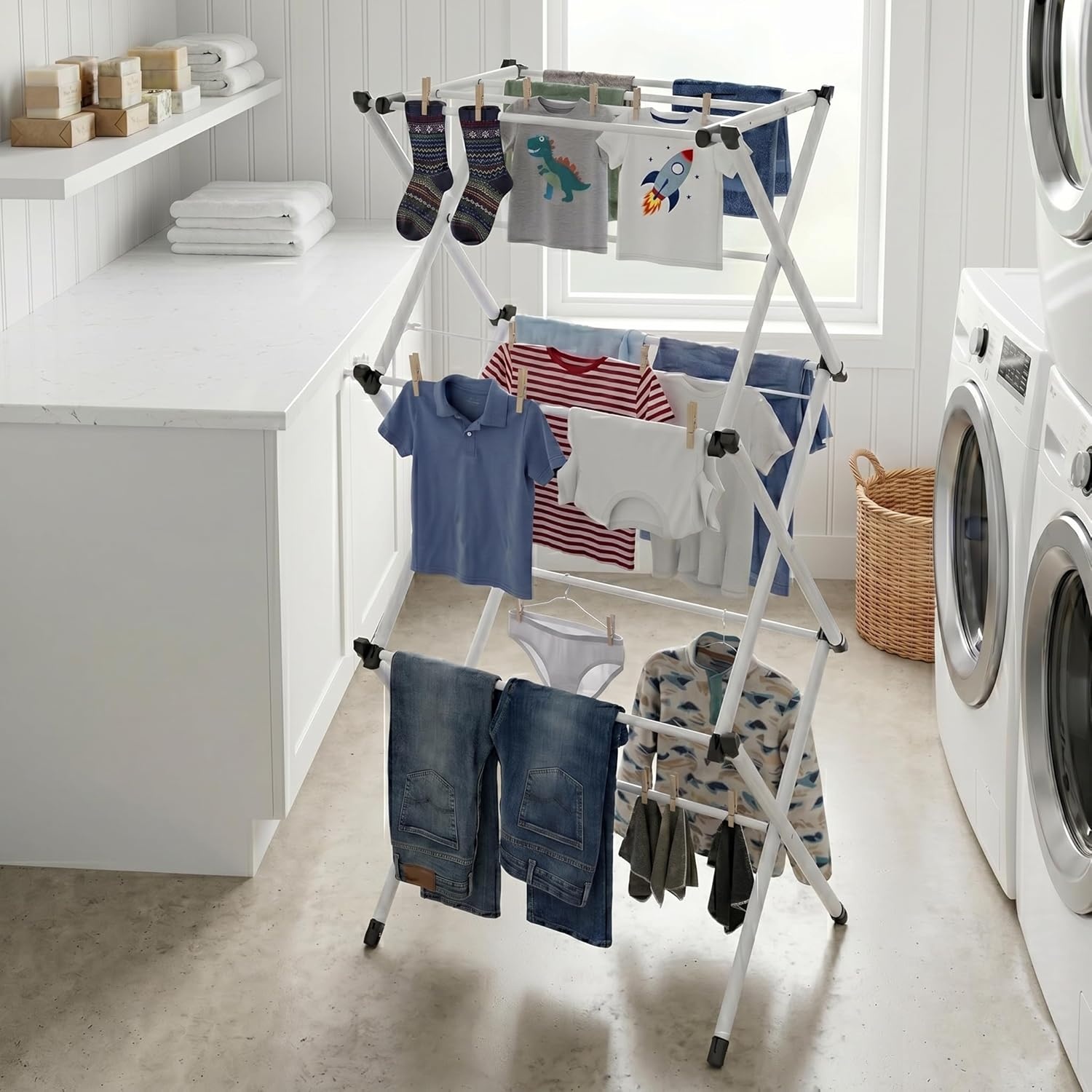 image:imageHoneyCanDo Collapsible Clothes Drying Rack Durable SpaceSaving Laundry amp Towel Rack Sturdy Clothing Rack for Hanging Clothes Indoors amp Outdoors Steel21 W