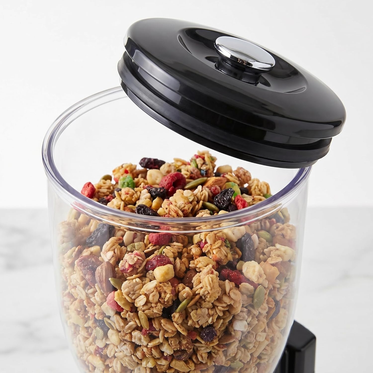 image:imageHoneyCanDo Zevro Dual Dry Food Dispenser Countertop Cereal Dispenser with Portion Control 175 oz Per Canister Airtight BPAFree Snack Dispenser for Kitchen Organization BlackChrome
