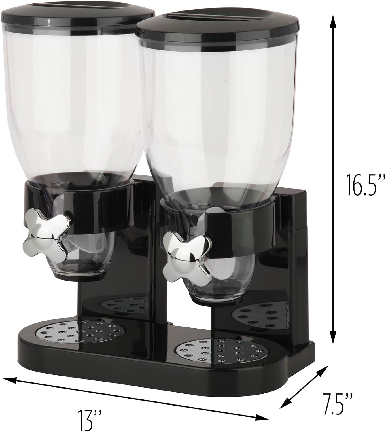 image:imageHoneyCanDo Zevro Dual Dry Food Dispenser Countertop Cereal Dispenser with Portion Control 175 oz Per Canister Airtight BPAFree Snack Dispenser for Kitchen Organization BlackChrome