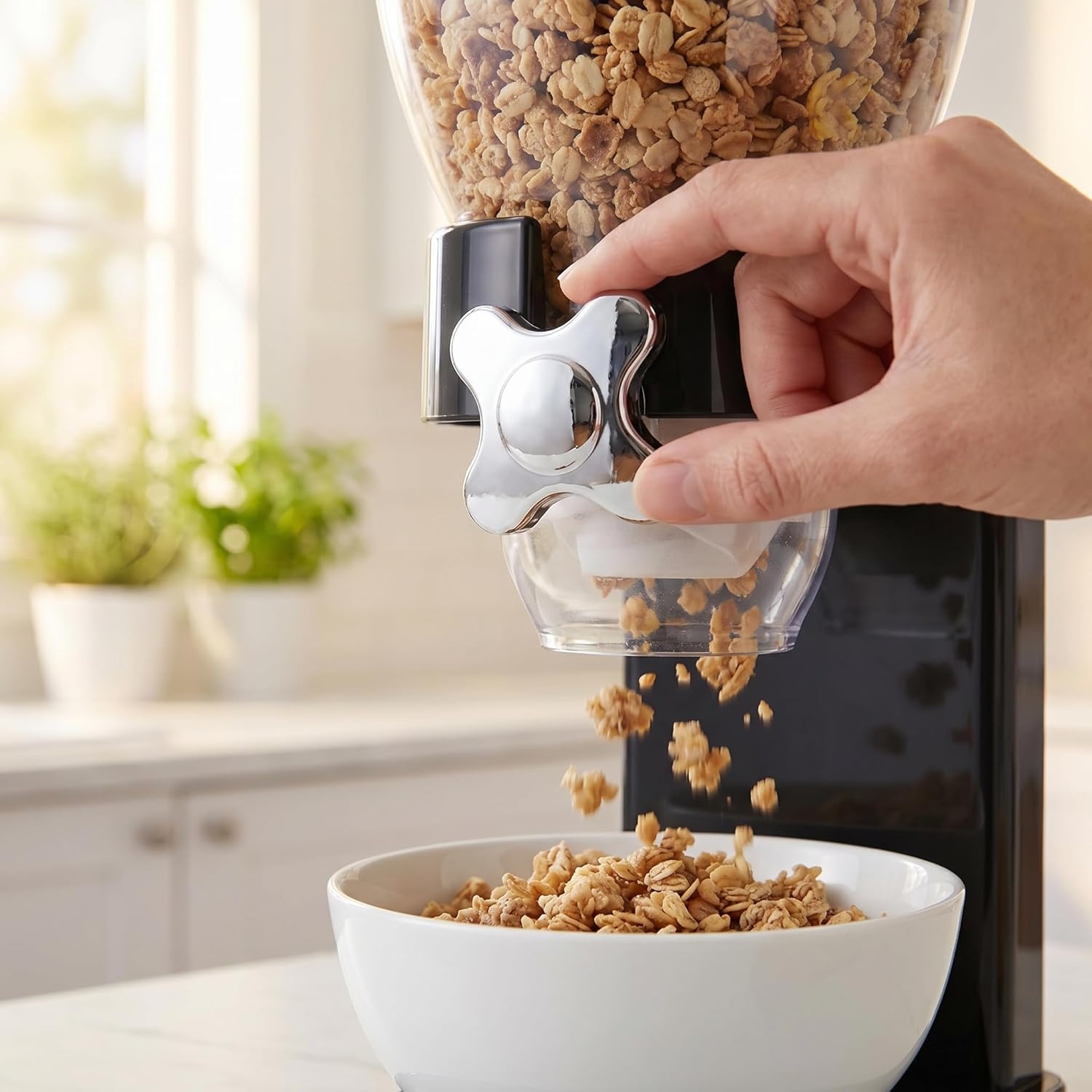 image:imageHoneyCanDo Zevro Dual Dry Food Dispenser Countertop Cereal Dispenser with Portion Control 175 oz Per Canister Airtight BPAFree Snack Dispenser for Kitchen Organization BlackChrome