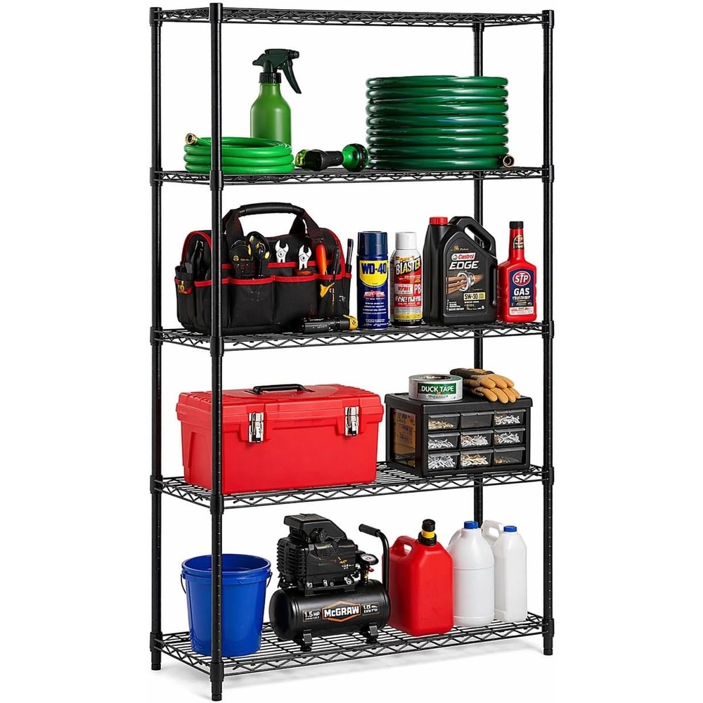 image:imageHoneyCanDo 5Tier HeavyDuty Adjustable Shelves Metal Storage Rack with 200lb Shelf Capacity Black 14 W x 36 L x 72 H