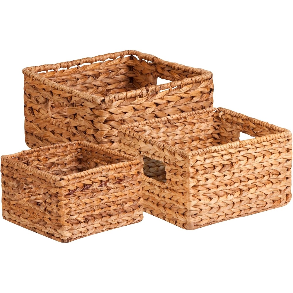 image:imageHoneyCanDo Banana Leaf Storage Baskets Water Hyacinth Woven Basket Decorative Baskets for Shelves Basket for Gifts Closet Pantry and Home Organization Set of 3 MultiSize9 L x 9 W x 6 H