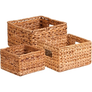 image:imageHoneyCanDo Banana Leaf Storage Baskets Water Hyacinth Woven Basket Decorative Baskets for Shelves Basket for Gifts Closet Pantry and Home Organization Set of 3 MultiSize9 L x 9 W x 6 H