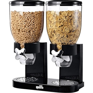 image:imageHoneyCanDo Zevro Dual Dry Food Dispenser  Countertop Cereal Dispenser with Portion Control 175 oz Per Canister Airtight BPAFree Snack Dispenser for Kitchen Organization BlackChrome