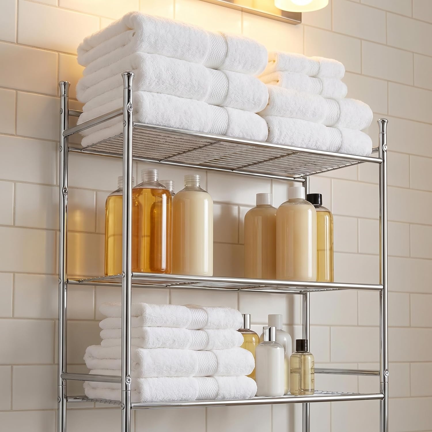 image:imageHoneyCanDo 3Tier Metal Bathroom Shelf Space Saver Over The Toilet Storage Rack Organizer Adjustable Chrome Wire Shelving Unit for Towels amp Toiletries 95 x 23 x 60 in3Tier Bathroom Tower Shelf