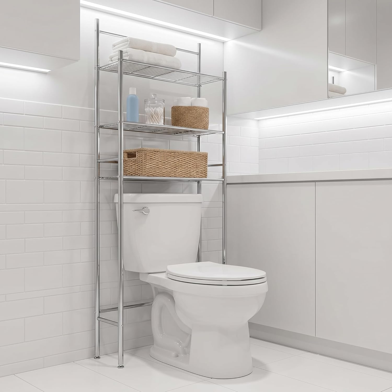 image:imageHoneyCanDo 3Tier Metal Bathroom Shelf Space Saver Over The Toilet Storage Rack Organizer Adjustable Chrome Wire Shelving Unit for Towels amp Toiletries 95 x 23 x 60 in3Tier Bathroom Tower Shelf