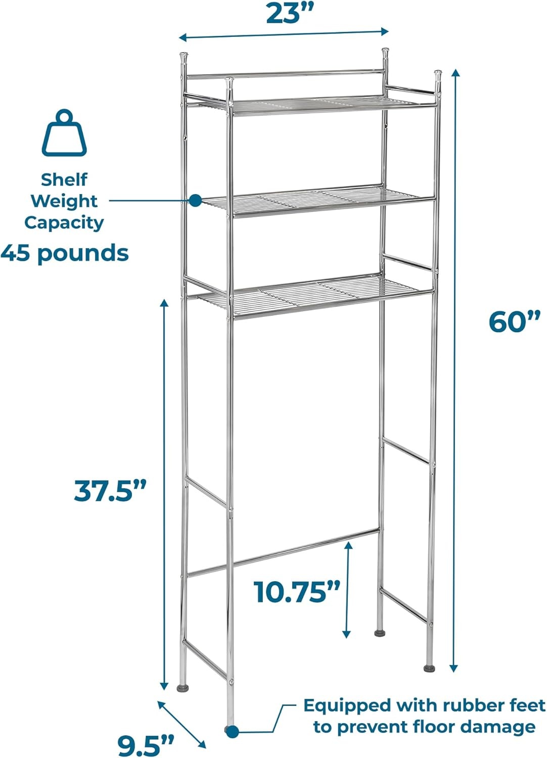 image:imageHoneyCanDo 3Tier Metal Bathroom Shelf Space Saver Over The Toilet Storage Rack Organizer Adjustable Chrome Wire Shelving Unit for Towels amp Toiletries 95 x 23 x 60 in3Tier Bathroom Tower Shelf