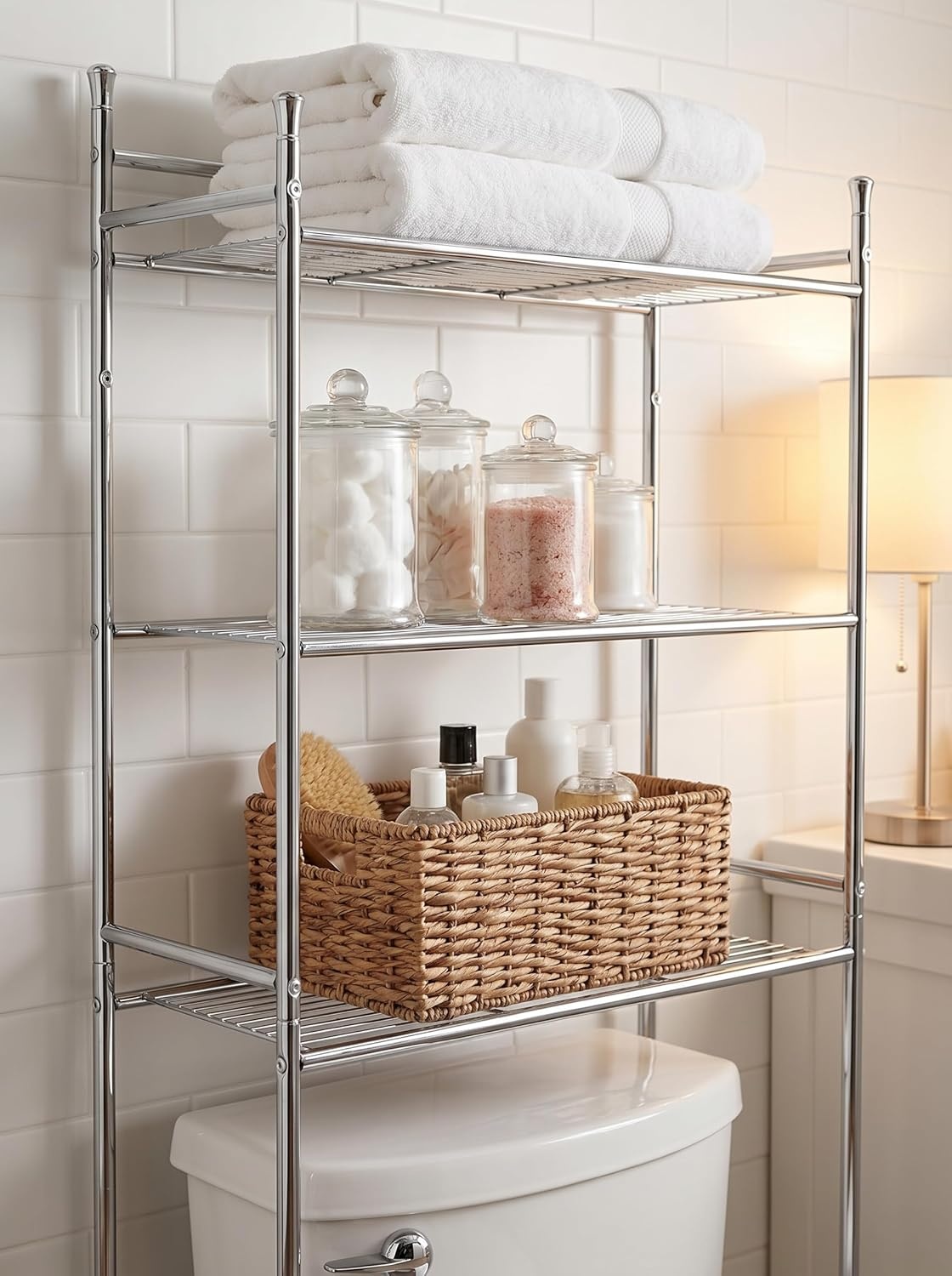 image:imageHoneyCanDo 3Tier Metal Bathroom Shelf Space Saver Over The Toilet Storage Rack Organizer Adjustable Chrome Wire Shelving Unit for Towels amp Toiletries 95 x 23 x 60 in3Tier Bathroom Tower Shelf
