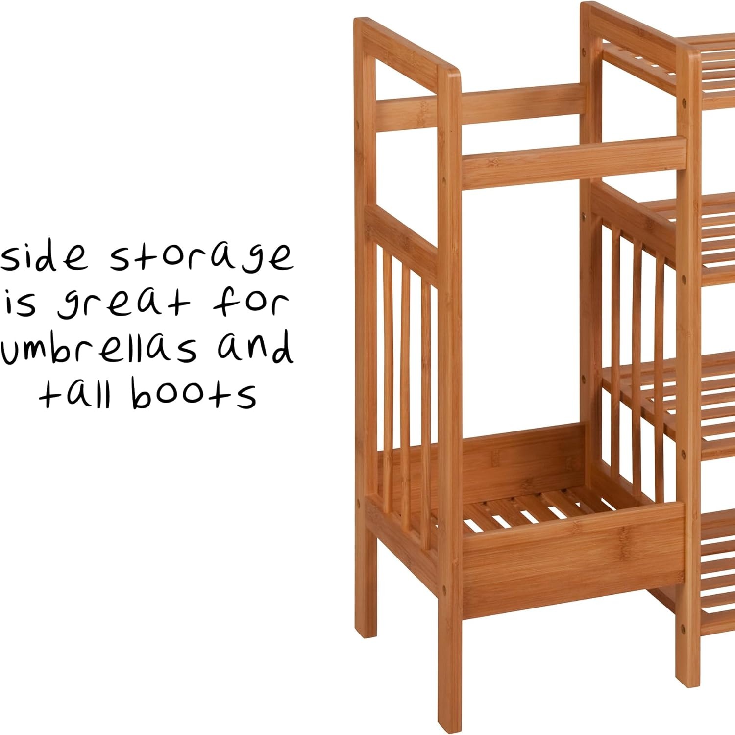 image:imageHoneyCanDo Bamboo Entryway Organizer with 5 Coat Hooks and 3Tier Shoe Rack MultiPurpose Hall Tree for Entryway amp Mudroom Natural Bamboo Storage Shelf for Bags Hats and Umbrellas