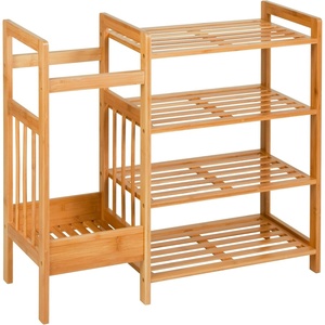 image:imageHoneyCanDo Bamboo Entryway Organizer with 5 Coat Hooks and 3Tier Shoe Rack  MultiPurpose Hall Tree for Entryway amp Mudroom  Natural Bamboo Storage Shelf for Bags Hats and Umbrellas